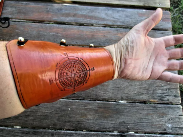 Personalized Leather Archery Arm Guard, Bracer Rose Compass