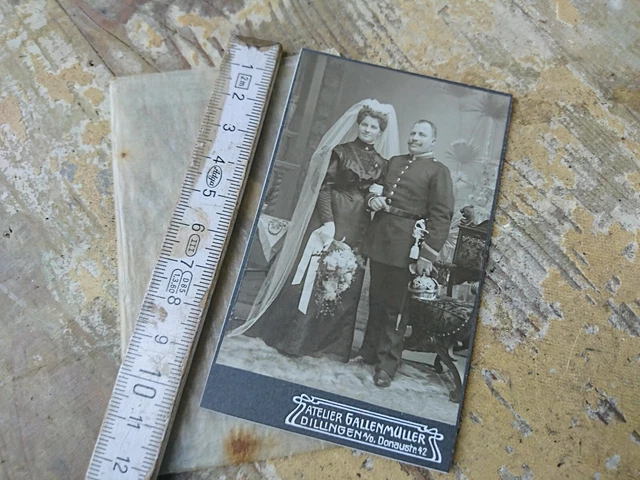 CDV  Hochzeit Offizier mit Pickelhaube & Uniform Dillingen Gallenmüller Foto 2