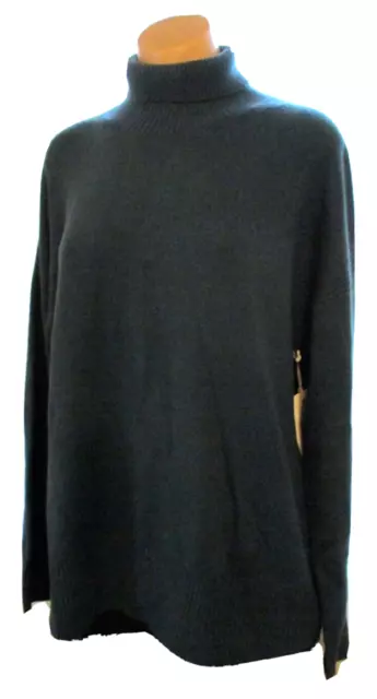 New Nordstrom Large long sleeve dark teal pullover turtleneck tunic Sweater