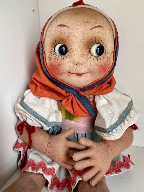 RARE Super Cute Googly Felt Doll With Moving Eyes 1920-30’s 38cm Hug Me Style