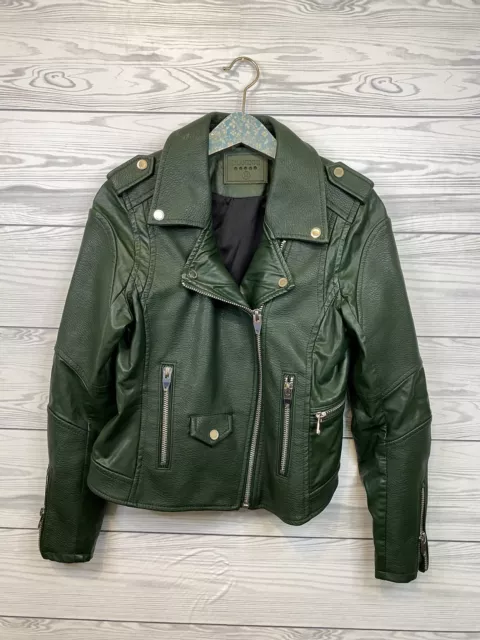 BLANKNYC Women's Size Medium Dark Green Easy Rider Faux Leather Moto Jacket