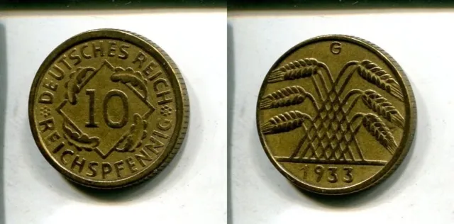WEIMARER REPUBLIK 1933 G - 10 Reichspfennig in ss+ - ÄHREN