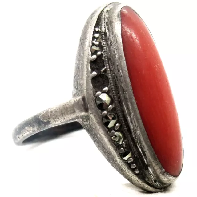 Schöner Ring 800er Silber Koralle Art Deco 30er Jahre Silver Jewelry Coral RG50