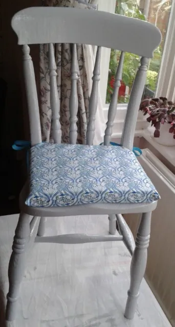 Grey/blue wooden chair with seat pad for dining/desk/dressing table