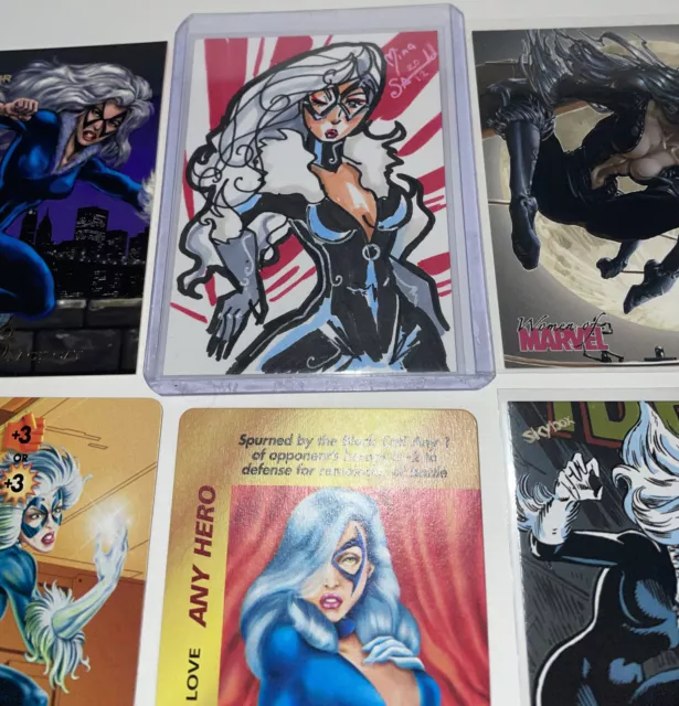 Black Cat Sketch Card + Bonus BlackCat Marvel Cards Flair Metal Women of Marvel