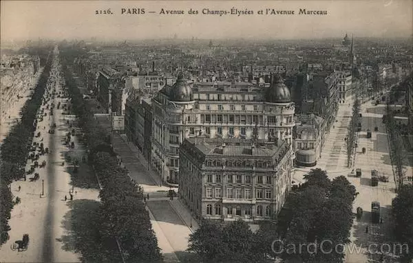 France Paris Avenue des Champs-Elysees et l'Avenue Marceau ELD Postcard Vintage