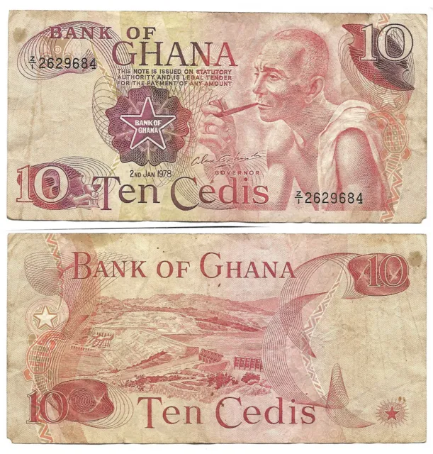 Ghana 10 Cedis 1978 Banknote #P16f VG