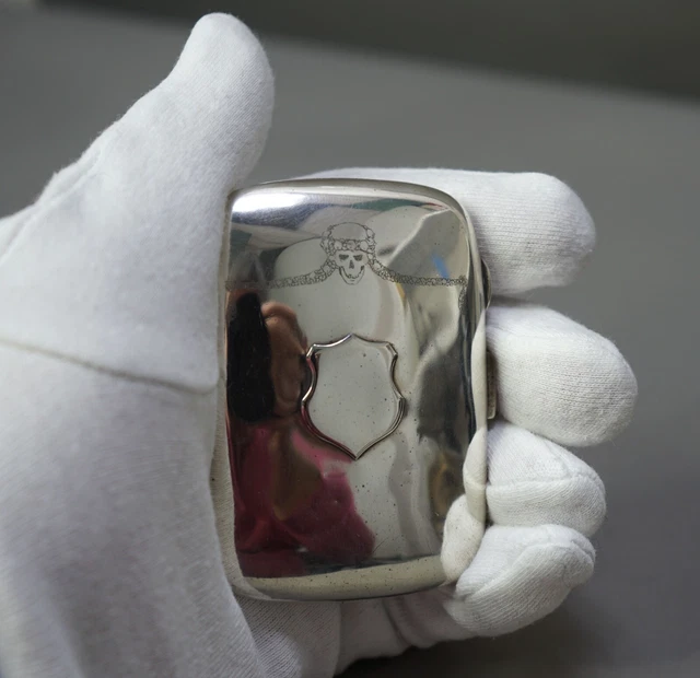 19C. VICTORIAN ANTIQUE Sterling Silver Cigarette Case Memento Mori ...