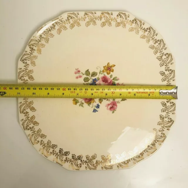 Elijah Cotton Ltd Lord Nelson Ware Staffordshire Ceramic Floral Gold Cake Plate 3