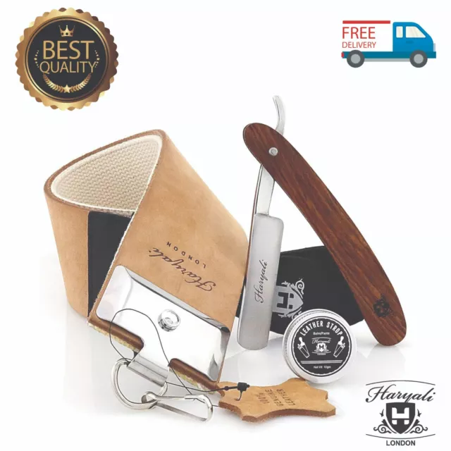 Customized name - Wooden Barber cut Throat Shaving Razor Brush Kit shaving Set