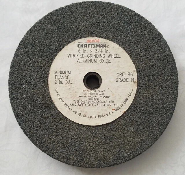 Vintage Sears Craftsman Vitrified Grinding Wheel 6" x 3/4" Grade N 36 Grit