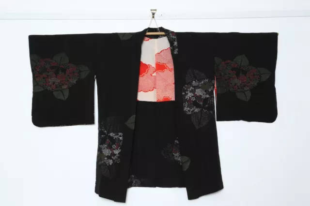 Japanese kimono Haori Black Silk urushi 1950's