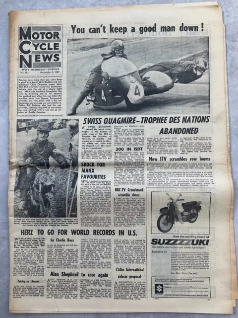 Motor Cycle News - 8 September 1965 - Nations Trophy, Italian- Vintage Newspaper