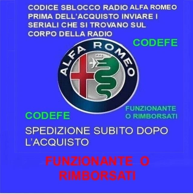 RADIO BLOCKED/WAIT Alfa Romeo 159 156 147 CODE Codice Sblocco RADIO UNLOCK
