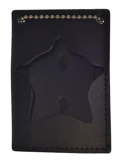 BOSTON LEATHER CUSTOM BADGE CUTOUT / ID HOLDER NECK CHAIN: 1955 Chicago Polic...