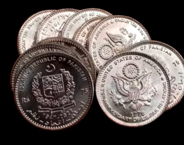 Pakistan 75Rs Coin Issue On 75Th Anniversary Of Uspak Relationship 1947-2022 Unc