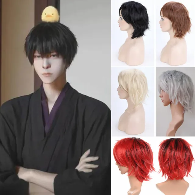 Boy Mens Anime Short Wig Cosplay Party Straight Hair Cosplay Full Wigs Natural F