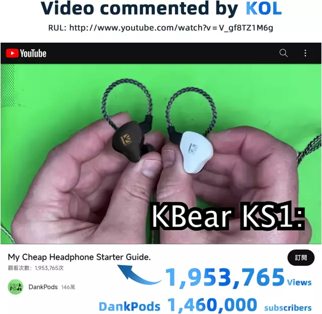 KBEAR KS1 in Ear Monitor, Auricolari Stereo Cablati Dual Magnectic Circuit Dynam 3