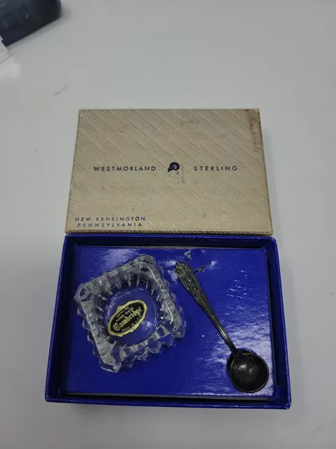 Westmoreland Sterling Silver Spoon and Cambridge Crystal Salt Cellar-Org Box!