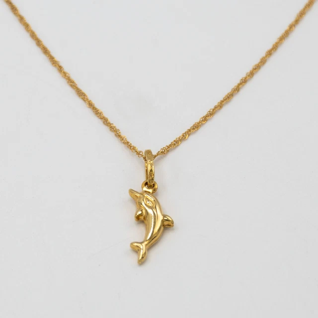 Pendentif Dauphin Or Jaune 18 Carats Avec Saphir – 0,75g (neuf Avec étiquettes)
