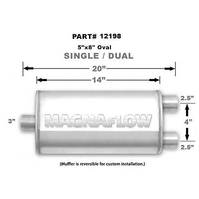 MAGNAFLOW PERF EXHAUST Stainless Muffler 3in Inlet/Dual 2.5in Out 12198