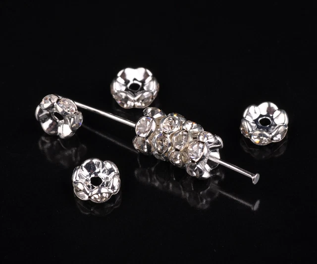 50 stück Rondelle Kristall & Metall lose Distanzperlen 4mm-12mm Gold & Silber