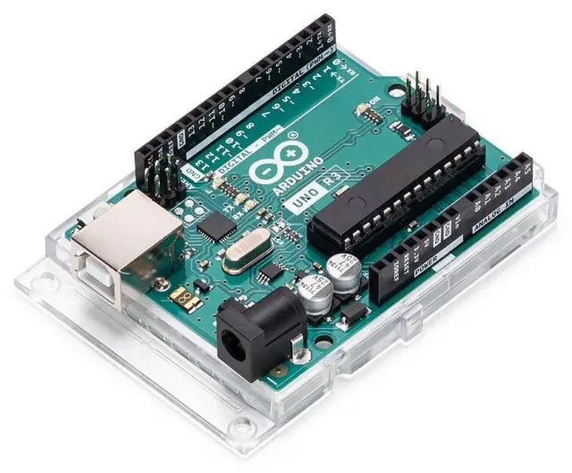 Arduino Uno Rev3, Mikrocontroller Board inkl. Haltertungsplatte