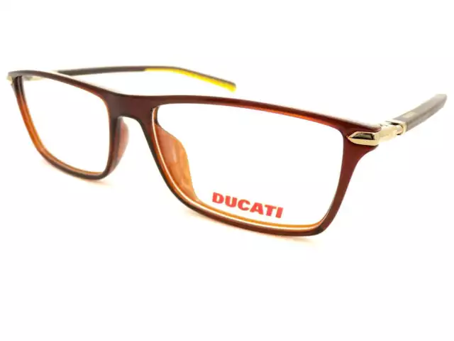 Ducati Glasses Frame Dark Shiny Brown/ Yellow Rubbers 56mm Eyeglasses DA1001 100