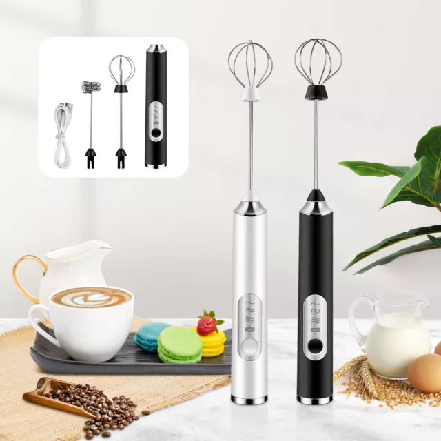 Milk Frother, Dallfoll Handheld Rechargeable Foam Maker Electric Whisk, 3 Gear Adjustable Stainless Steel Drink Mixer Mini Milk Foamer with 2 Whisks