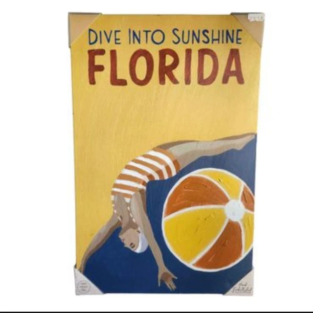 "Dive Into Sunshine Florida" Wall Art 29" × 19"   Beachy Canvas Swimming