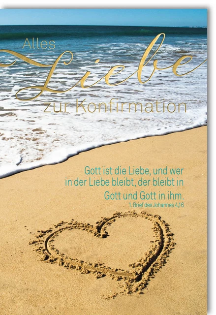 Glückwunschkarte heilige Konfirmation Herz im Sand Strand