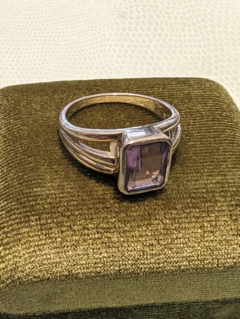 Damenring rechteckiger Amethyst prachtvoller Ring,925 Sterling Silber für Frauen 3