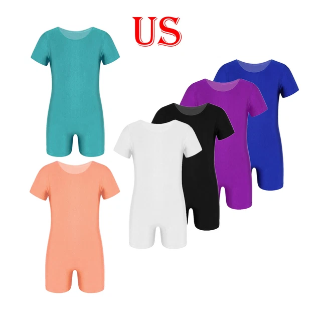 Kids Girls Solid Color Stretchy Ballet Dance Gymnastics Leotard Jumpsuit Unitard