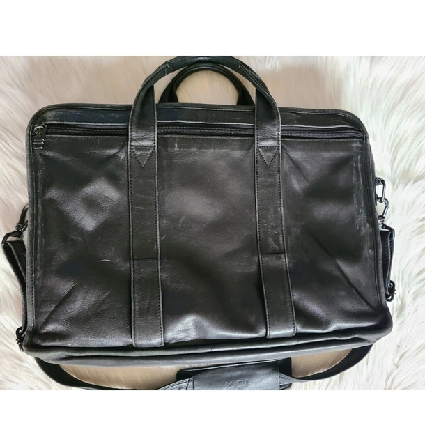 TUMI Men's Black Leather Messenger Laptop Bag 2