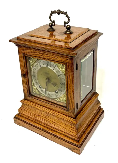 Rare Antique Small Winterhalder W & H Oak 3 Glass Library Clock Ting Tang Strike 3