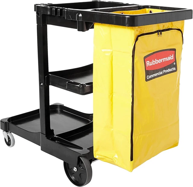 Rubbermaid FG617388BLA Traditional Janitorial Cleaning Cart with Vinyl Bag -...