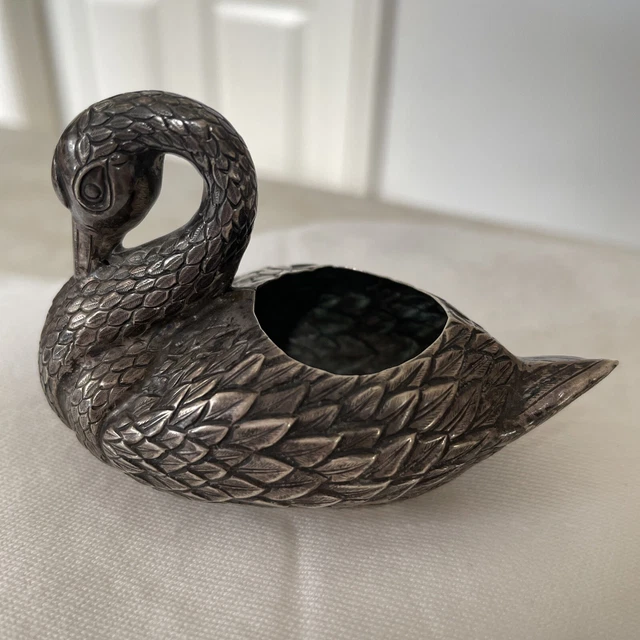 Antique Vintage Chinese Qing Shen Yuan 1900 Sterling Silver Swan Salt Cellar