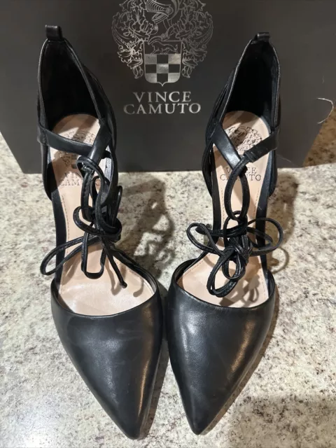 Vince Camuto Black  Strap Heel Shoes Sz 7 Med Bellamy Pointed Toes FAST SHIPPING