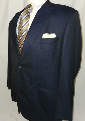 J HILBURN Fine Italian Wool Navy Textured Blazer Silver Buttons 48L *Excellent*