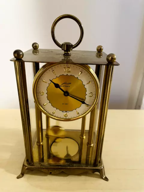 Vintage Working Schmid Schlenker Germany Mini 8 Day Glass 4 Jewels Shelf Clock