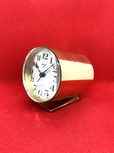 Old Vintage Brass Swiza 8 Swiss Desk Alarm Clock