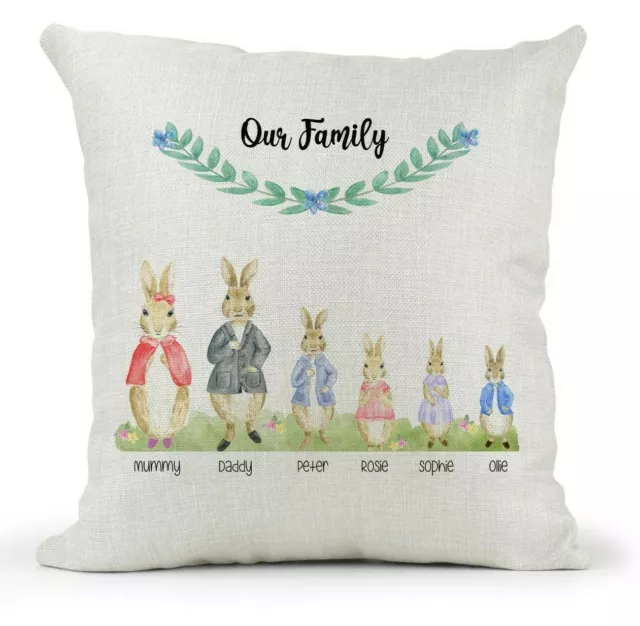 Cuscino famiglia Peter Rabbit personalizzato nuova casa nuovo regalo bambino divertente nome di Natale