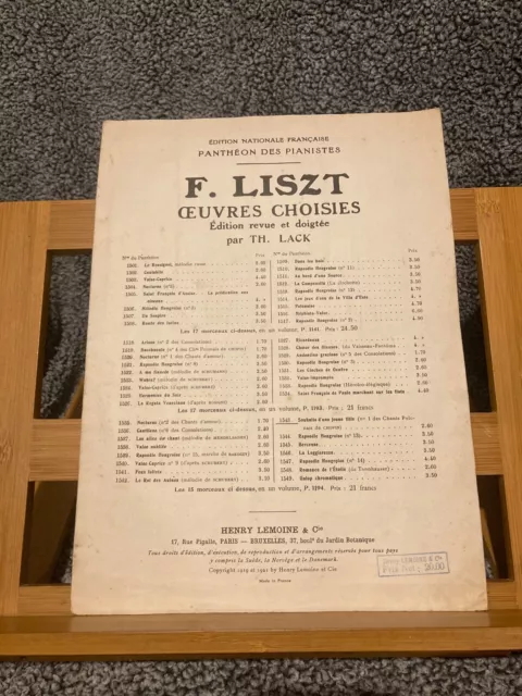Franz Liszt Souhaits d'une jeune fille partition piano d'après Chopin ed Lemoine