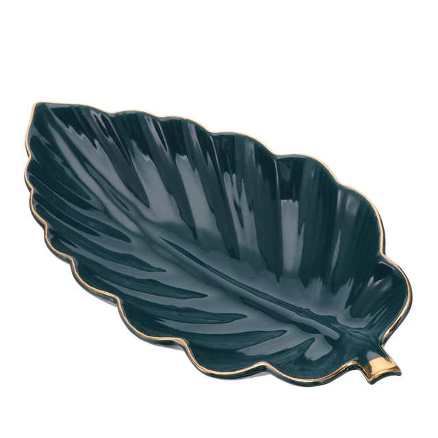 Plateau Rangement Bijoux En Céramique Feuille - Porte-Bagues Design | Déco Table Verte Foncé