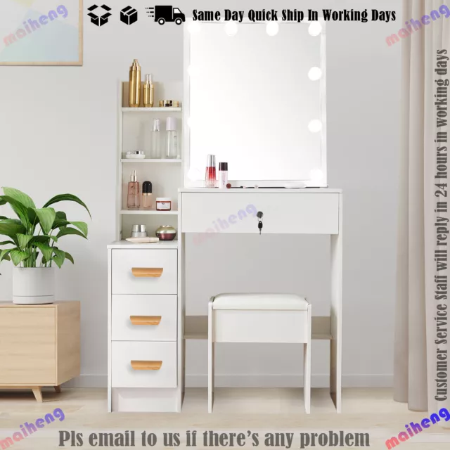 Makeup Vanity Dressing Table Set with 10 LED Lighted Sliding Mirror Dresser Desk