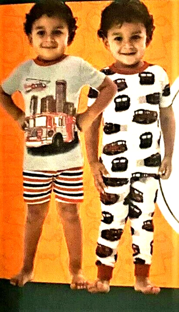 Fire Trucks 4 Piece BOYS Favorite Pajamas 2 Tops 1 Pant 1 Short size 2T K093