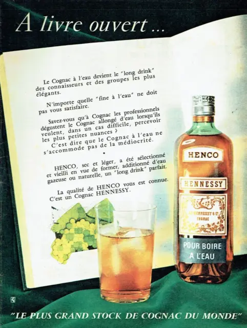 Publicité Advertising 1223 1959   cognac Hennessy Henco pour boire à l'eau