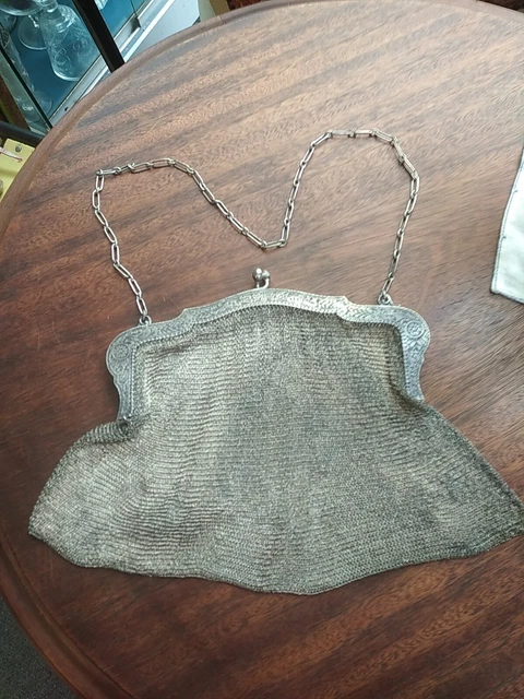 Sac à Main Art Nouveau En Argent Sterling 211 G – Maille Chaîne, Poinçonné Birmingham 1917, Vintage Original