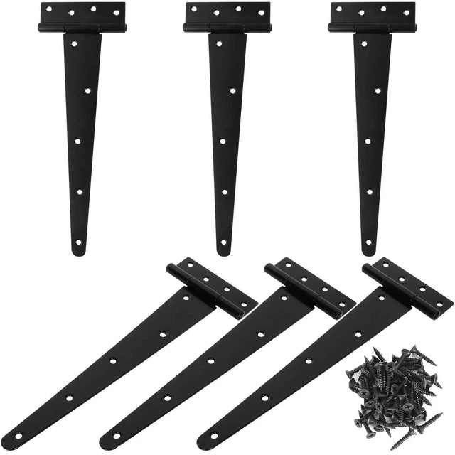 6 Pack 12 Inch T-Strap Shed Hinge Heavy Duty Black T Hinge Door Barn Gates Hi