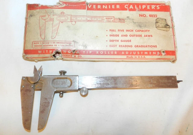 VERNIER CALIPER IN/OUT/DEPTH 5 inch VINTAGE USA TOOL Sears Dunlap DEPTH GAUGE